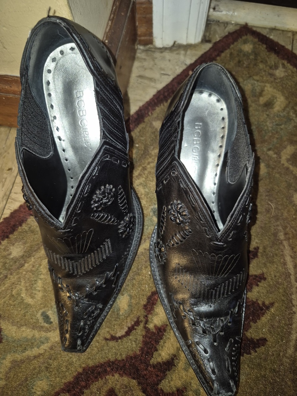 BCBGeneration Women Black Embroidered Pointed Cowboy Boots